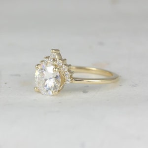 2ct Kylie 8mm 14kt Gold Moissanite Diamond Round Half Halo Ring,Round Engagement Ring,Unique Halo Ring,Asymmetrical Halo Ring,Anniversary image 4