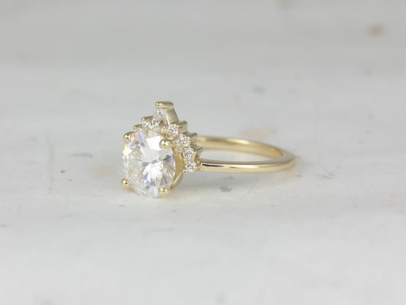 2ct Kylie 8mm 14kt Gold Moissanite Diamond Round Half Halo Ring,Round Engagement Ring,Unique Halo Ring,Asymmetrical Halo Ring,Anniversary image 4