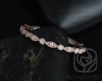 Gwen/Ultra Petite Bead & Eye 14kt Rose Gold Dainty Diamond Vintage WITH Milgrain ALMOST Eternity Ring Stack Ring