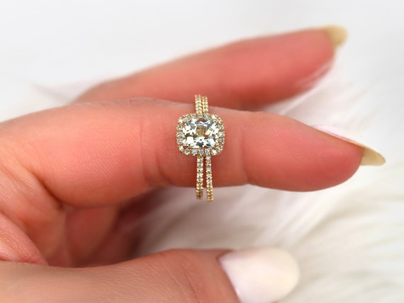 1.56cts Ready to Ship Romani 14kt Gold Champagne Sapphire Diamond Cushion Halo Bridal Set,Minimalist Halo Ring,Anniversary Gift,Unique Ring