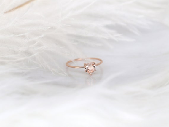 Ultra Petite Heartley 14kt Rose Gold Morganite Stacking Ring,Dainty Heart Ring,Petite Heart Ring,Minimalist Ring,Ring,Gift For Her