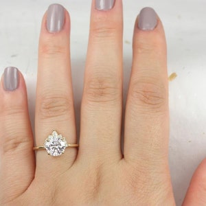 2ct Kylie 8mm 14kt Gold Moissanite Diamond Round Half Halo Ring,Round Engagement Ring,Unique Halo Ring,Asymmetrical Halo Ring,Anniversary image 2