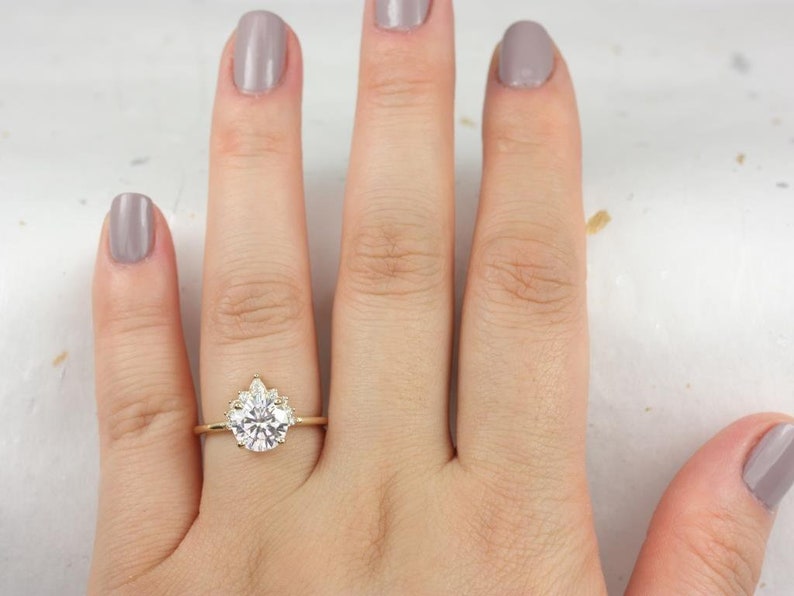 2ct Kylie 8mm 14kt Gold Moissanite Diamond Round Half Halo Ring,Round Engagement Ring,Unique Halo Ring,Asymmetrical Halo Ring,Anniversary image 2