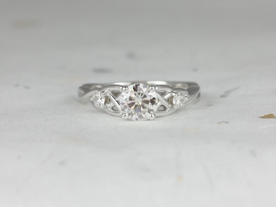 0.75cts Shea 6mm 14kt Gold Moissanite Diamonds 3 Stone Celtic Love Knot Unique Round 3 Stone Engagement Ring