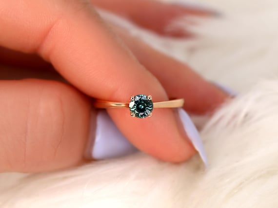 0.65ct Skinny Flora 14kt Rose Gold Ocean Teal Blue Sapphire Round Solitaire Ring,Teal Sapphire Engagement Ring,Unique Ring,Anniversary Ring