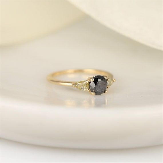 1.06ct Ready to Ship Elise 14kt Gold Black Diamond Unique 3 Stone Ring,Minimalist Diamond Ring,Anniversary Gift,Custom Ring