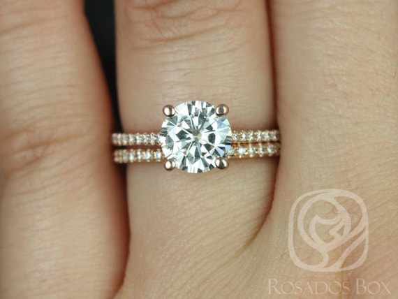 1.50ct Eloise 7.5mm 14kt Rose Gold Moissanite Diamonds Dainty Round Classic Bridal Set