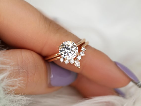 2ct Freesia 8mm & Marjorie 14kt Moissanite Round Solitaire Bridal Set,Round Engagement Ring Set,Round Wedding Ring Set,Anniversary Ring Set