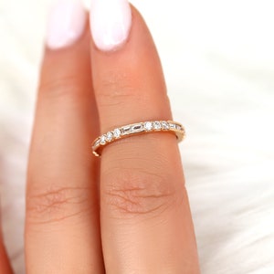 Gabriella 14kt Gold WITH Milgrain Art Deco Diamond ALMOST Eternity Ring,Diamond Wedding Ring,Unique Wedding Ring,Stacking Ring image 3