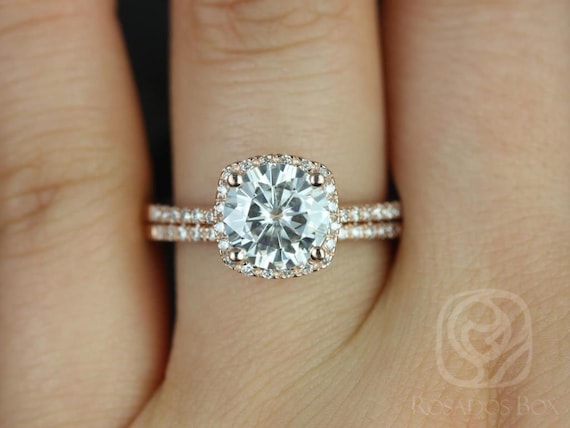 2ct Barra 8mm 14kt Moissanite Diamond Cushion Halo Diamond Bridal Set,Cushion Engagement Ring,Halo Engagement Ring Set,Anniversary Ring