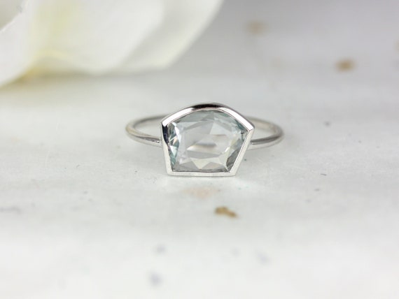 2.08cts Ready to Ship Donatella Toast 14kt Solid White Gold Free Form Organic Slice Rose Cut Grey Sapphire Bezel Dainty Ring