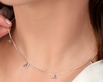 Multi Letter 14kt Solid Gold Initial Necklace,Letter Necklace,Personalized Name,Gift For Her,Gifts For Mom,Personalized Jewelry,Mother's Day