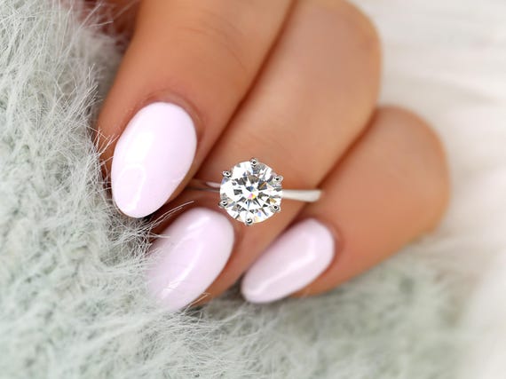 1.50ct Skinny Wendy 7.5mm 14kt Moissanite Six Prong Round Solitaire Ring,Round Engagement Ring,Round Wedding Ring,Round Cut Ring,Anniversary