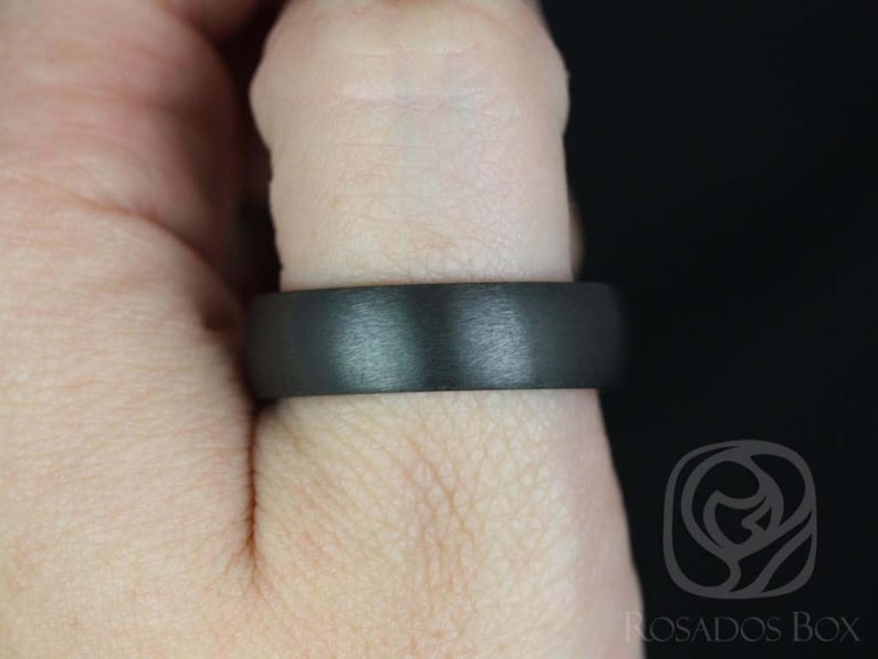 Rosados Box Mason 7mm Matte Black Zirconium Classic Plain Band