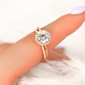 2.25ct Shannon 8.5mm 14kt Gold Moissanite Diamond Round Halo Bridal Set,Round Halo Engagement Ring Set,Round Cut Ring,Halo Wedding Ring Set