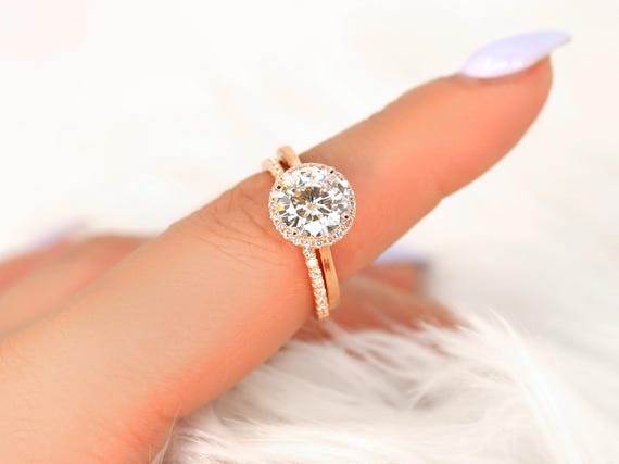 2.25ct Shannon 8.5mm 14kt Gold Moissanite Diamond Round Halo Bridal Set,Round Halo Engagement Ring Set,Round Cut Ring,Halo Wedding Ring Set