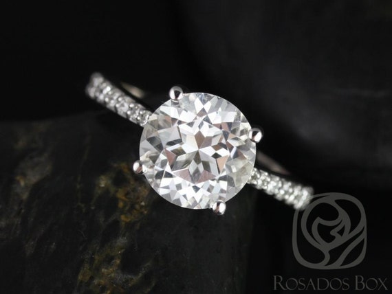 Ready to Ship Taylor 9mm 14kt White Gold Round White Topaz and Diamond Cathedral Engagement Ring