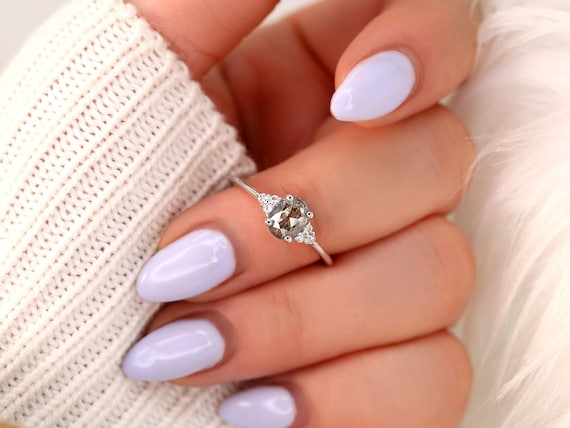 0.57ct Ready to Ship Juniper 14kt White Gold Salt Pepper Diamond Cluster Ring,Unique Diamond Ring,Raw Diamond Ring,Unique Engagement Ring
