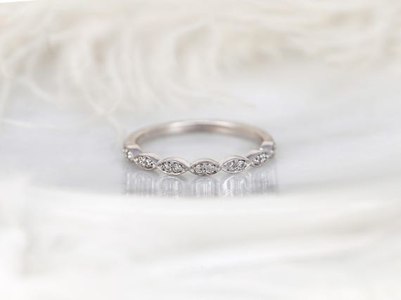 14kt Matching Band Christie/Katya/Sunny/Samantha WITHOUT Milgrain Diamonds HALFWAY Eternity Ring,Leaf Wedding Ring,Scalloped Diamond Ring