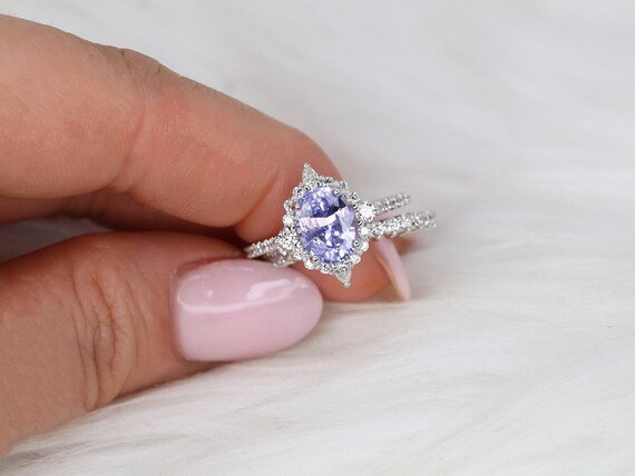 2.34ct Ready to Ship Jadis 14kt White Gold Lavender Sapphire Diamond Unique Halo Bridal Set,Unique Sapphire Ring,Anniversary Gift