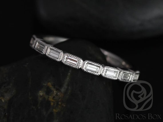 Ready to Ship Rihani 14kt YELLOW Gold Thin Horizontal Baguette WITH Milgrain Diamond HALFWAY Eternity Ring