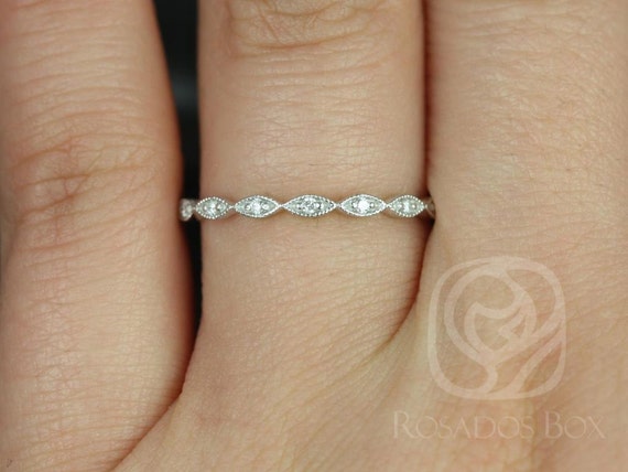 Ready to Ship Ultra Petite Leah 14kt White Gold WITH Milgrain Diamonds HALFWAY Eternity Ring,Dainty Art Deco Ring,Unique Diamond Ring