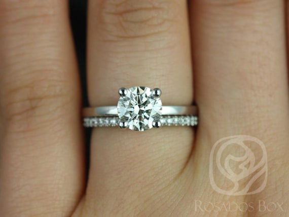 1.25ct Ella 7mm & Cara 14kt White Gold Moissanite Diamonds Dainty Round Solitaire Bridal Set