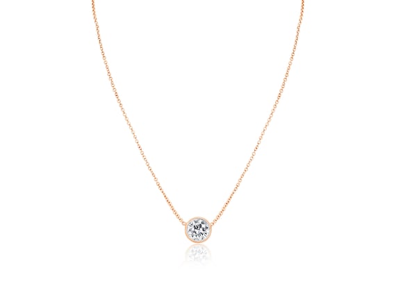 1ct Brooke 6.5mm 14kt ROSE Gold Ready to Ship Dainty Moissanite Minimalist Necklace,Solitaire Necklace,Dainty Bezel Necklace,