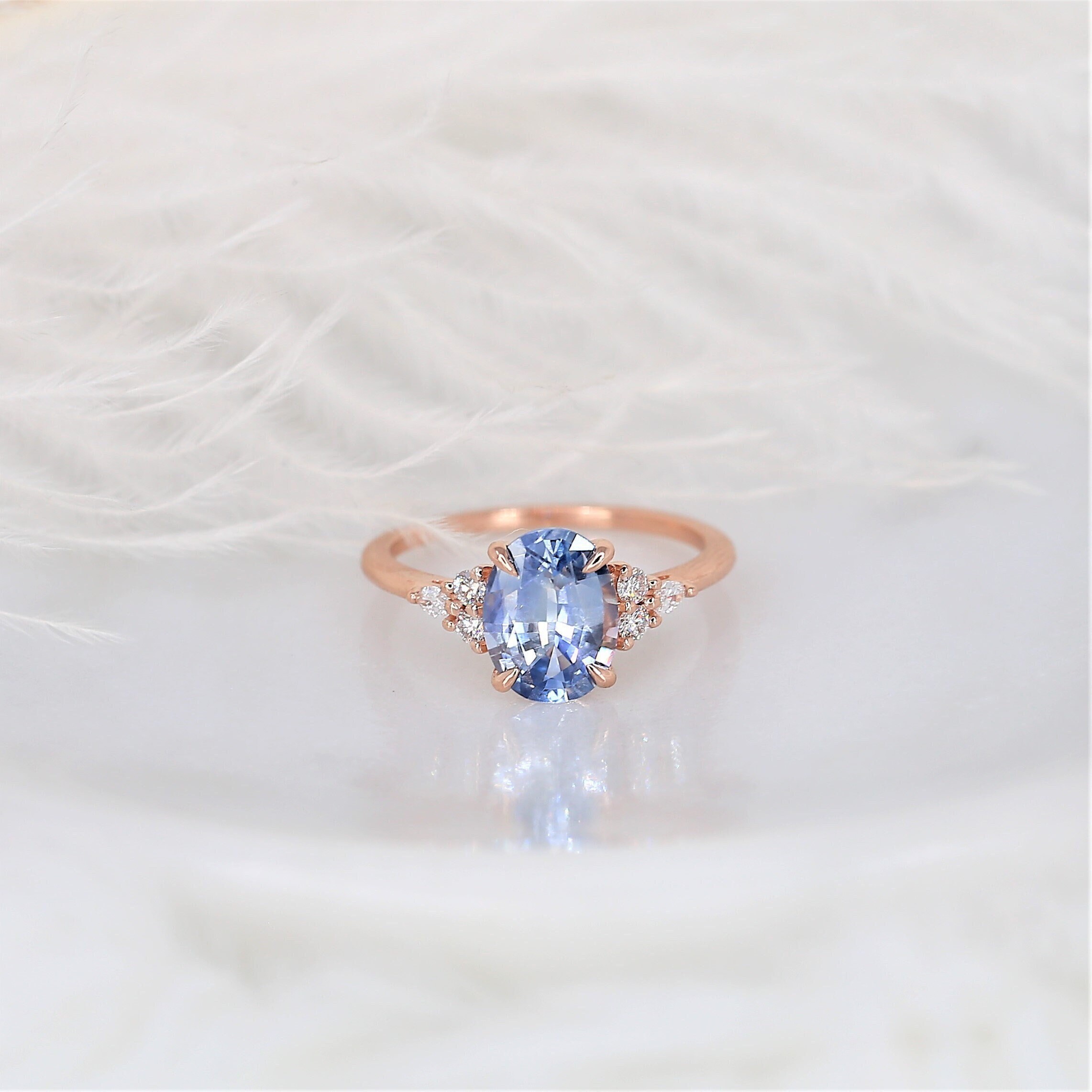 1.00 Carat Round Cut Lab Created Blue Sapphire & Simulated Diamond Alloy Ladies Hoop Earring In 14K Rose Gold Ovar Exclusive !! 
