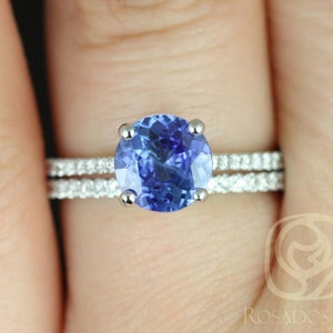 1.64ct Ready to Ship Eloise 14kt White Gold Cornflower Blue Sapphire Diamonds Round Classic Bridal Set