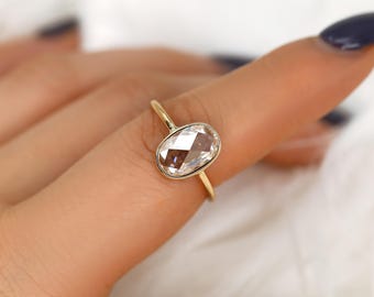 1.50ct Paris Bold 11x7mm 14kt Oval Rose Cut Moissanite Solitaire Ring,Oval Cut Ring,Bezel Set Dainty Minimalist Ring,Anniversary Ring
