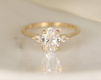 1.26ct Ready to Ship Emery 14kt Gold Lab Diamond Art Deco Dainty Oval Cluster 3 Stone Engagement Ring