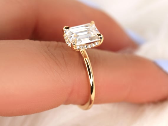 2.60ct Wynter 9x7mm 14kt Moissanite Diamond Hidden Halo Engagement Ring,Emerald Cut Ring,Rectangle Ring,Rectangle Halo Ring,Unique Ring
