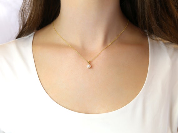 Tory 14kt Gold Akoya Pearl Necklace,Minimalist Pearl Necklace,Dainty Pearl Necklace,Bridal Gift,June Birthstone,Gift For Her,