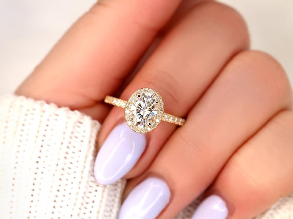 1.50ct Chantelle 8x6mm 14kt Gold Moissanite Diamond Oval Halo Ring,Oval Engagement Ring,Pave Halo Ring,Diamond Halo Ring,Oval Wedding Ring