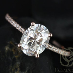 2cts Blake 9x7mm 14kt Rose Gold Moissanite Diamonds Cathedral Oval Solitaire Engagement Ring,Minimalist Oval Ring