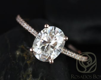 2cts Blake 9x7mm 14kt Rose Gold Moissanite Diamonds Cathedral Oval Solitaire Engagement Ring,Minimalist Oval Ring