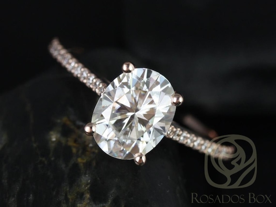 2cts Blake 9x7mm 14kt Rose Gold Moissanite Diamonds Cathedral Oval Solitaire Engagement Ring,Minimalist Oval Ring