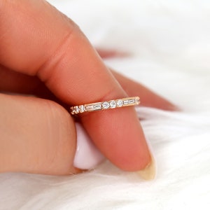 Gabriella 14kt Gold WITH Milgrain Art Deco Diamond ALMOST Eternity Ring,Diamond Wedding Ring,Unique Wedding Ring,Stacking Ring image 4