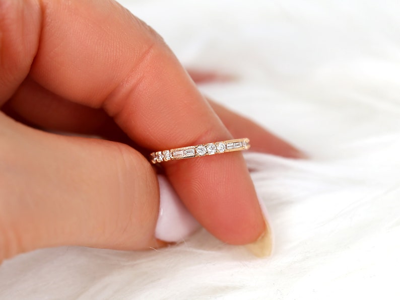 Gabriella 14kt Gold WITH Milgrain Art Deco Diamond ALMOST Eternity Ring,Diamond Wedding Ring,Unique Wedding Ring,Stacking Ring image 4