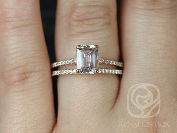 1.78ct Ready to Ship Blake Radiant 14kt Rose Gold Peach Sapphire Diamonds Dainty Pave Cathedral Bridal Set