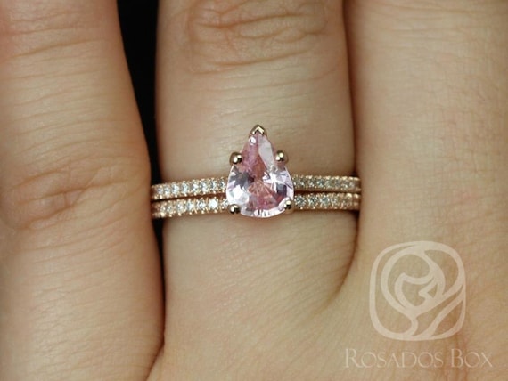 1.09cts Ready to Ship Ann 14kt Rose Gold Peach Blush Sapphire Diamond Dainty Cathedral Bridal Set