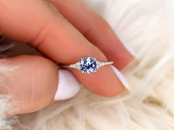 1.02ct Malia 14kt White Gold Cornflower Lavender Sapphire Diamond Round Cluster Ring,Unique Sapphire Ring,Anniversary Ring,Push Present