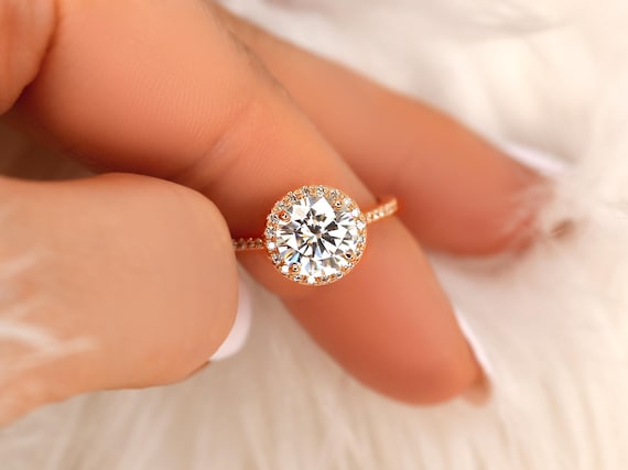 2ct Kubian 8mm 14kt Moissanite Diamond Round Halo Ring,Dainty Halo Ring,Anniversary Ring,Round Engagement Ring,Halo Engagement Ring,Me Ring
