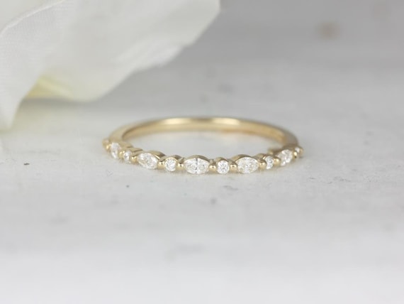 Ultra Petite Cher 14kt Marquise Round Diamond HALFWAY Eternity Ring,Floating Diamond Ring,Single Prong Ring,Unique Wedding Ring,Dainty Ring