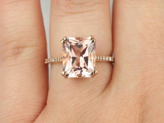 Cosette 11x9mm 14kt Morganite Diamond Fleur De Lis Radiant Solitaire Ring,Morganite Ring,Unique Solitaire Ring,Anniversary Ring,Gift For Her
