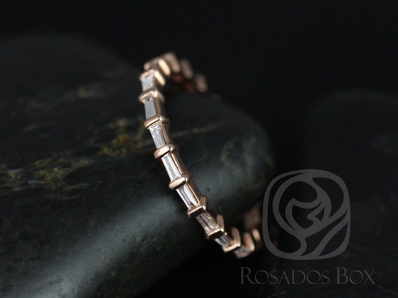 Ready to Ship Baguettella (size 5.25) 14kt Rose Gold Dainty East West Baguette Diamond FULL Eternity Stacking Band Ring
