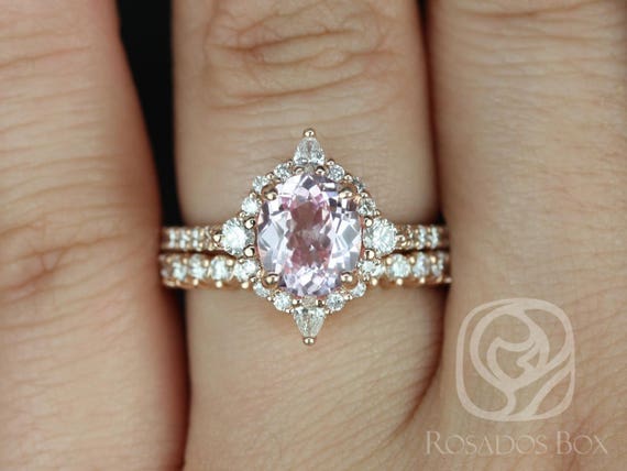 1.86cts Oval Blush Champagne Spinel Diamonds Star Halo Bridal Set,14kt Solid Rose Gold,Ready to Ship Jadis 1.86cts