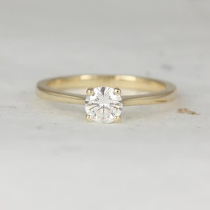 0.75ct Skinny Flora 6mm 14kt Gold Moissanite Thin Minimalist Cathedral Round Solitaire Engagement Ring