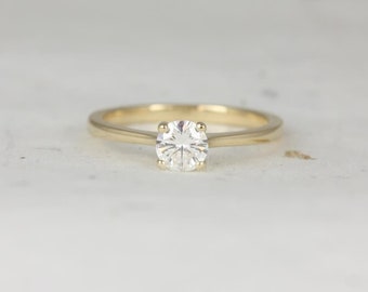 0.75ct Skinny Flora 6mm 14kt Gold Forever One Moissanite Thin Minimalist Cathedral Round Solitaire Engagement Ring